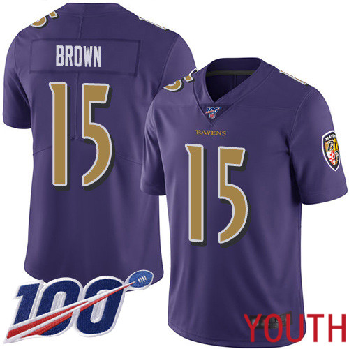 Baltimore Ravens Limited Purple Youth Marquise Brown Jersey NFL Football #15 100th Season Rush Vapor Untouchable->baltimore ravens->NFL Jersey